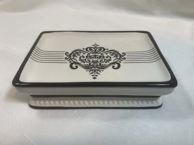 Plato Jabonera De Colección Baño Decoración Negro Blanco Floral Granja Casa Casa Hogar Foto 1 de 4