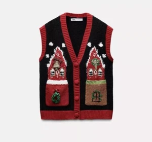ZARA Weihnachtshaus Strick Tank Damen Größe XS-S BRANDNEU - Bild 1 von 6