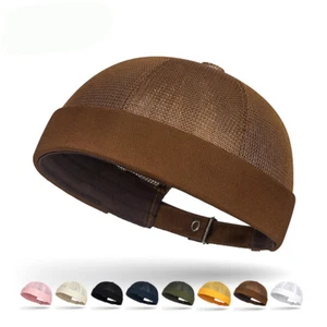 Retro Brimless Docker Hat Adjustable Skullcap Mesh Net Beanie Cap Unisex - Picture 1 of 24