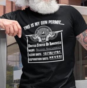 Gun Permit 2nd Amendment Pro Gun USA Flag T-Shirt Patriotic Shirts for Men - Picture 1 of 11