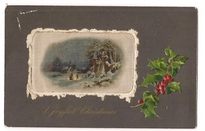 A JOYFUL CHRISTMAS Dark Gray Green  Postcard Embossed Germany - Picture 1 of 2