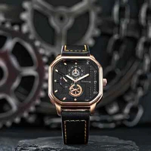 NEW Men's Quartz Casual Watch with Large Dial Black Leather Band Analog Watch US - Picture 1 of 6