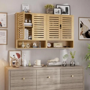 Dual Door Wall Cabinet Storage Bathroom Kitchen Bedroom Cupboard Organiser Rack - Picture 1 of 27