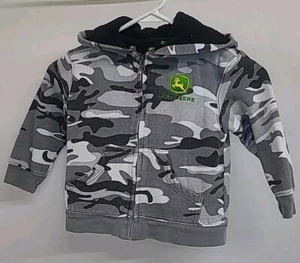 John Deere Boys Size: S(4) Full Zipper Hooded Grays Black Fleece Jacket - Picture 1 of 12