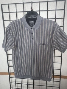 Vintage David Taylor Size L Cream/Denim Blue Dad Sopranos Polo Style 90s Shirt - Picture 1 of 8