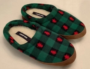 Lands End grün karierte Fleece-Hausschuhe Weihnachten Druck Damengröße 7 - Bild 1 von 7