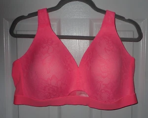 New Lane Bryant Cacique Bra 44D Lightly Lined No-Wire Neon Bright Pink Lace - Picture 1 of 7