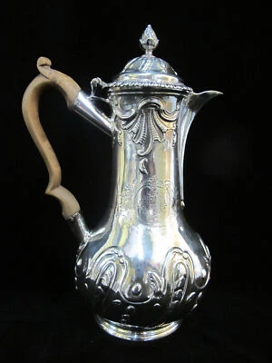 Cafetera escudo armas plata esterlina George III London David Willaume 1762 Foto 1 de 4