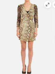 Just Cavalli kurzes Wickelkleid Animal-Print 3/4-Arm Größe UK S UK 8 10 sehr guter Zustand #T5 - Bild 1 von 18