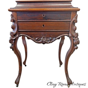 antique rococo revival rosewood sewing stand artist table carved 1860 - Picture 1 of 23