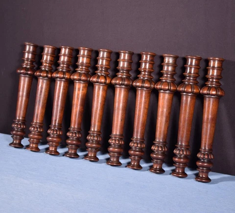 *Set of 10 French Antique Solid Walnut Wood Posts/Pillars/Columns Salvage Cover