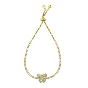 18k Gold Plated Adjustable Butterfly Tennis Bolo Bracelet For Women - Picture 1 of 2