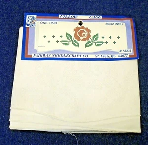 2 Vintage Fairway Needlecraft Rose Stamped for Embroidery Pillowcases 30x42" - Picture 1 of 2