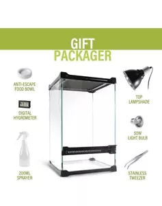 Reptile Glass Terrarium - Amphibians Habitat Cages 12x8x8inch Starter Kits, Top - Picture 1 of 6