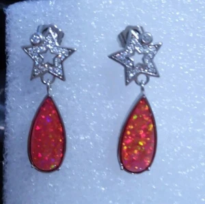 BEAUTIFUL ORANGE FIRE OPAL STUD EARRINGS - Picture 1 of 5