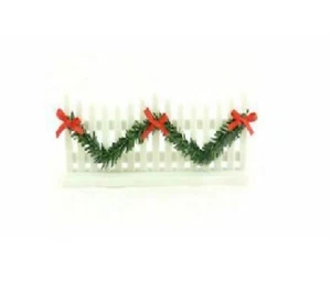 Miniature White Christmas Fence,  Holiday Fence with Green Garland - Picture 1 of 1