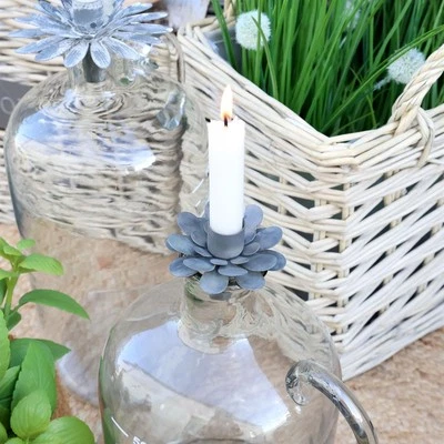 Zinc Flower Shape Candlestick Topper for Bottles, Metal Dinner Candle Holder - Image 1 of 3