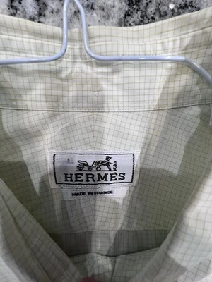 HERMES WHITE STRIPE BUTTON DOWN DRESS SHIRT METAL LOGO CUFF BUTTON MEN SZ 16/41 - Image 1 of 4