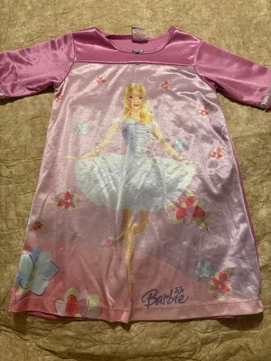 Vintage Barbie Nightgown Girls Small Pink Long Sleeve Princess Dress 2005 Mattel - Image 1 of 3