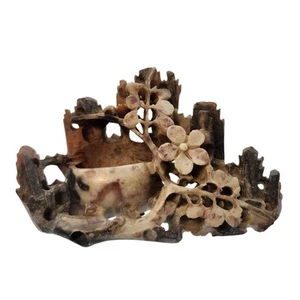 Vintage Chinese Hand Carved Soapstone Sculpture Floral Brush Paint Ink Pot - Picture 1 of 8