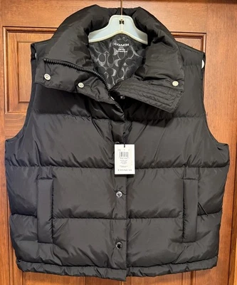 Coach Down Puffer Vest Womens Medium Black NWT $398 - Image 1 of 4