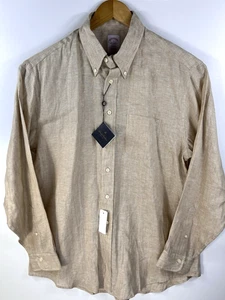 Neu Brooks Brothers 1818 Herrenhemd Large hellbraun Button-Down irisches Leinen Madison - Bild 1 von 7