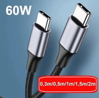 USB C -C Ladekabel 0,3m, 0,5m, 1m, 2m 60W Schnellladekabel Samsung Xiaomi Huawei - Bild 1 von 4