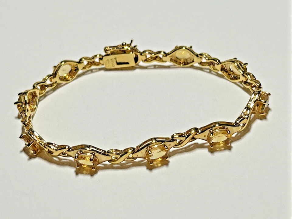 Vintage Vermeil Sterling Silver 925 Citrine Tennis Bracelet 7.75" - Image 1 of 4