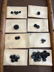 Antique Victorian Black Glass Mourning Buttons Lot Jet Gold Iridescent Carved - Picture 1 of 17