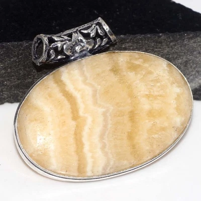 Enorme colgante de piedras preciosas enchapadas en plata 925 de calcita de encaje Laguna de 1,5" GW Foto 1 de 3