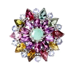 925 Sterlingsilber Ring Birne Turmalin Smaragd Tansanit Edelstein Größe 7.5 - Bild 1 von 14