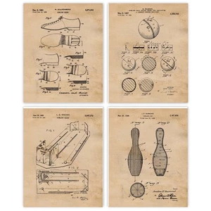Classic Bowling Patent Prints, 4 (8x10) Art Decor Home Work Lanes Office School - Picture 1 of 10
