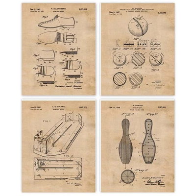 Classic Bowling Patent Prints, 4 (8x10) Art Decor Home Work Lanes Office School - Image 1 of 4