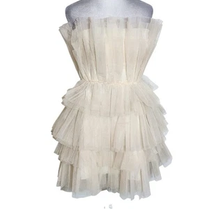 Mini Abito Mable Crema Senza Spalline Tulle Nuovo Senza Etichetta Taglia Small Panna Tulle Abito da Cocktail - Foto 1 di 9