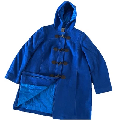 LL Bean Wool Coat Quilted Blue Duffel Toggle Womens 1X XL Hooded Bellandi Italy - Image 1 of 4