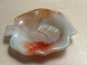 VINTAGE Akro Agate Red Brown Rust & White, Orange Glass Ashtray #245 4” - Picture 1 of 8