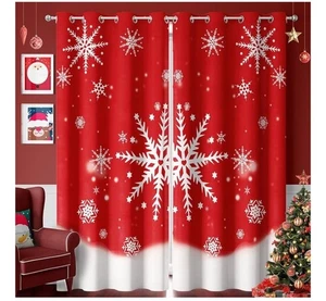 Tende Natalizie Fiocco di Neve Soggiorno 52"L x 84"L Oscuranti Fiocco di Neve Rosso - Foto 1 di 4