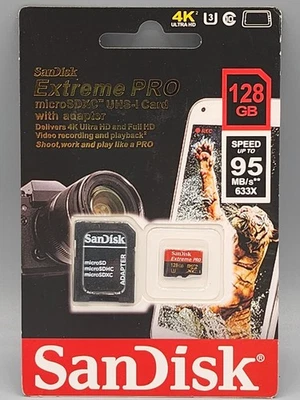 NEW Sandisk Extreme PRO Micro SDXC UHS-I SD Card w Adapter 4K 128GB - Image 1 of 2