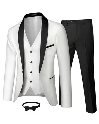 Juego de esmoquin de 3 piezas con pajarita YND para hombre, calce ajustado, para cenas de boda graduación Foto 1 de 4