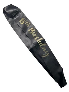 DELUXE 18TH BIRTHDAY SASH IN BLACK & GOLD WITH DIAMANTE DETAILS - Picture 1 of 1