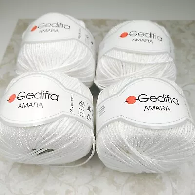 Gedifra Amara Lote de 4 Color Blanco 109 Yardas/50g Mezcla Algodón Nylon Hecho en Italia Foto 1 de 4