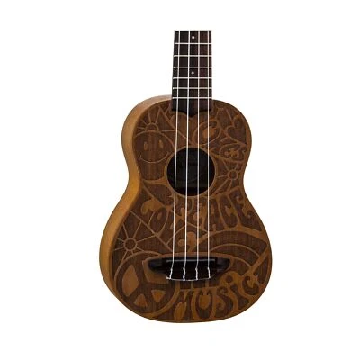 Luna Love Music Peace Mahogany Soprano Ukulele with Gig Bag, Satin Natural - Image 1 of 4