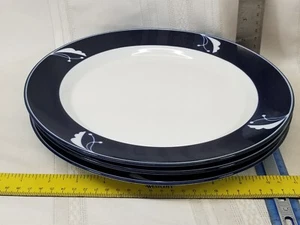Set of 3 Dansk Flora Indigo Dinner Plate 10 7/8" Portugal White Blue - Picture 1 of 6