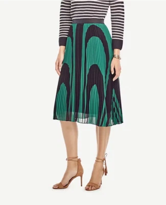 $109 NUEVA FALDA ANN TAYLOR 10 onda plisada geométrica verde/negra Foto 1 de 4