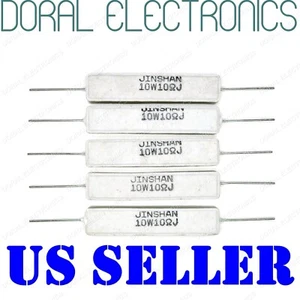 5 Stück 10 Ohm 10RΩJ 10 Watt Axial Keramik Zement Leistungswiderstand 10W W - Bild 1 von 1