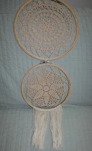 Double Crocheted Doily Wall Hanging Dreamcatcher Ecru 10& 12" Handmade Fast Ship - Picture 1 of 5