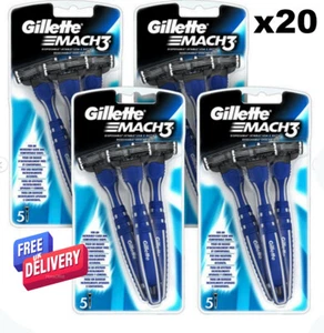 20 x Gillette Mach3 Disposable Razor Mens Shaving Handled Razors Blades - Picture 1 of 5