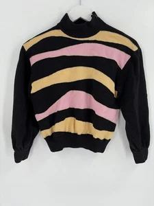 St. John Vintage Pullover Damen klein schwarz rosa gelb gestreift Strick Strass - Bild 1 von 12