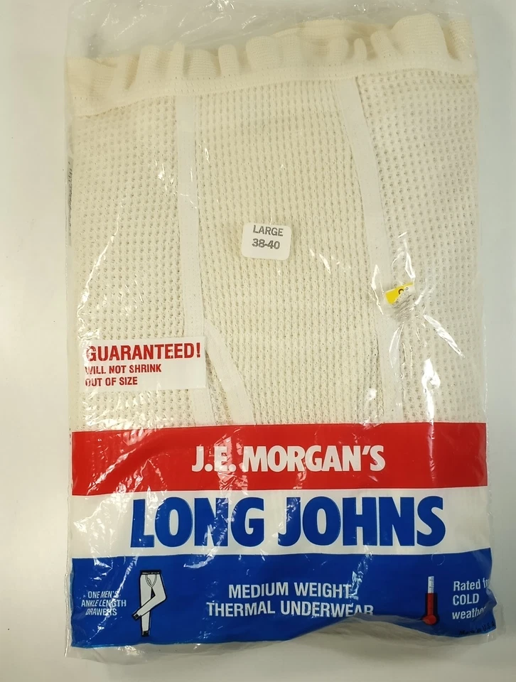 J.E. Morgan Long Johns Thermal Underwear Men Size XL 42-44 White Long Under Pant
