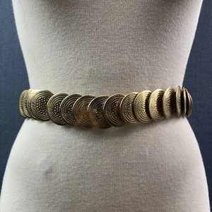 Gold One Size Vintage Metal Coil Embossed Stretch Women's Belt Med-Large USA - Picture 1 of 7